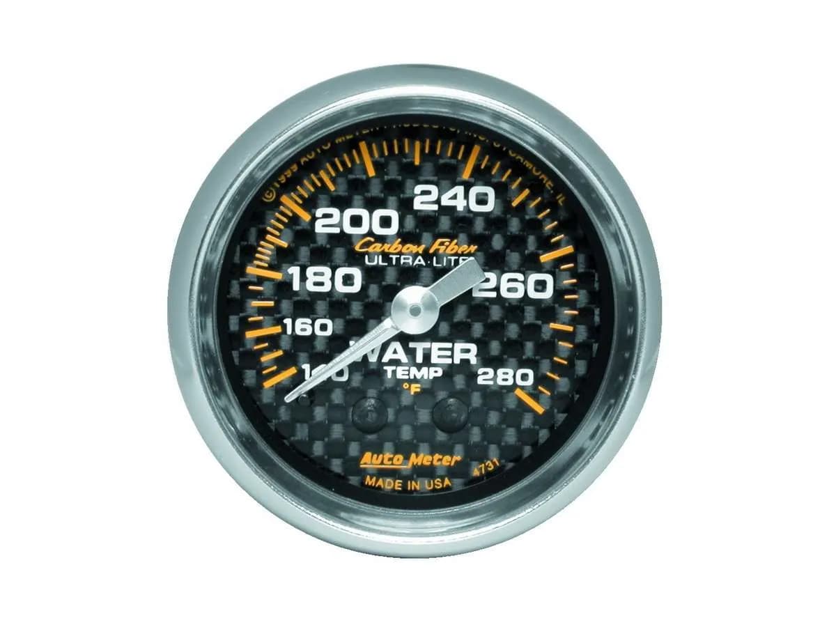 Gauge, Water Temp, 2 1/16", 140-280?F, Mechanical, Carbon Fiber