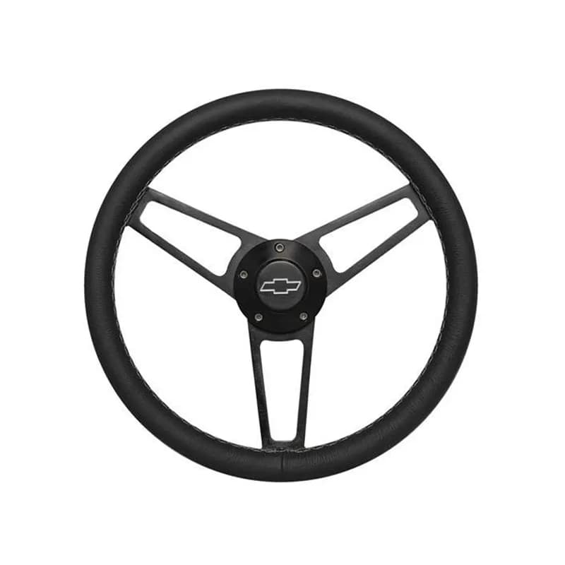 Billet Series Leather Wheel and Installation Kit; Chevrolet Logo; Includes Billet Steering Wheel/OEM Center Cap/Install Kit PN[5196] Black;