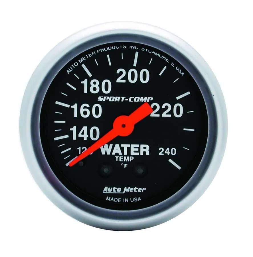 Gauge, Water Temp, 2 1/16", 120-240?F, Mechanical, 12ft., Sport-Comp