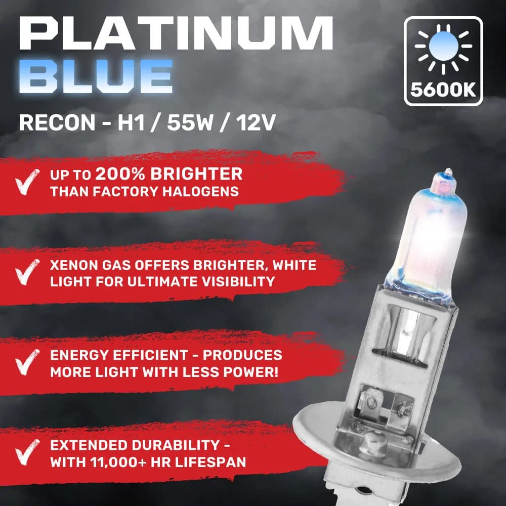 H1 12v 55w 125w (5600 Kelvin) Headlight Bulbs Platinum Blue