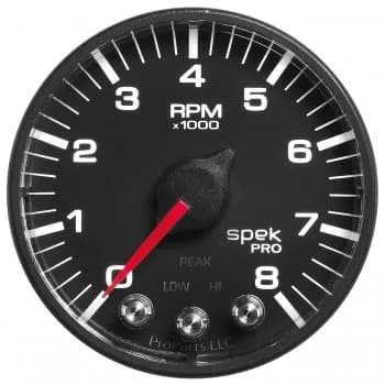 Gauge, Tach, 2 1/16", 8k RPM, w/ Shift Light & Peak Mem, Blk, Spek-Pro