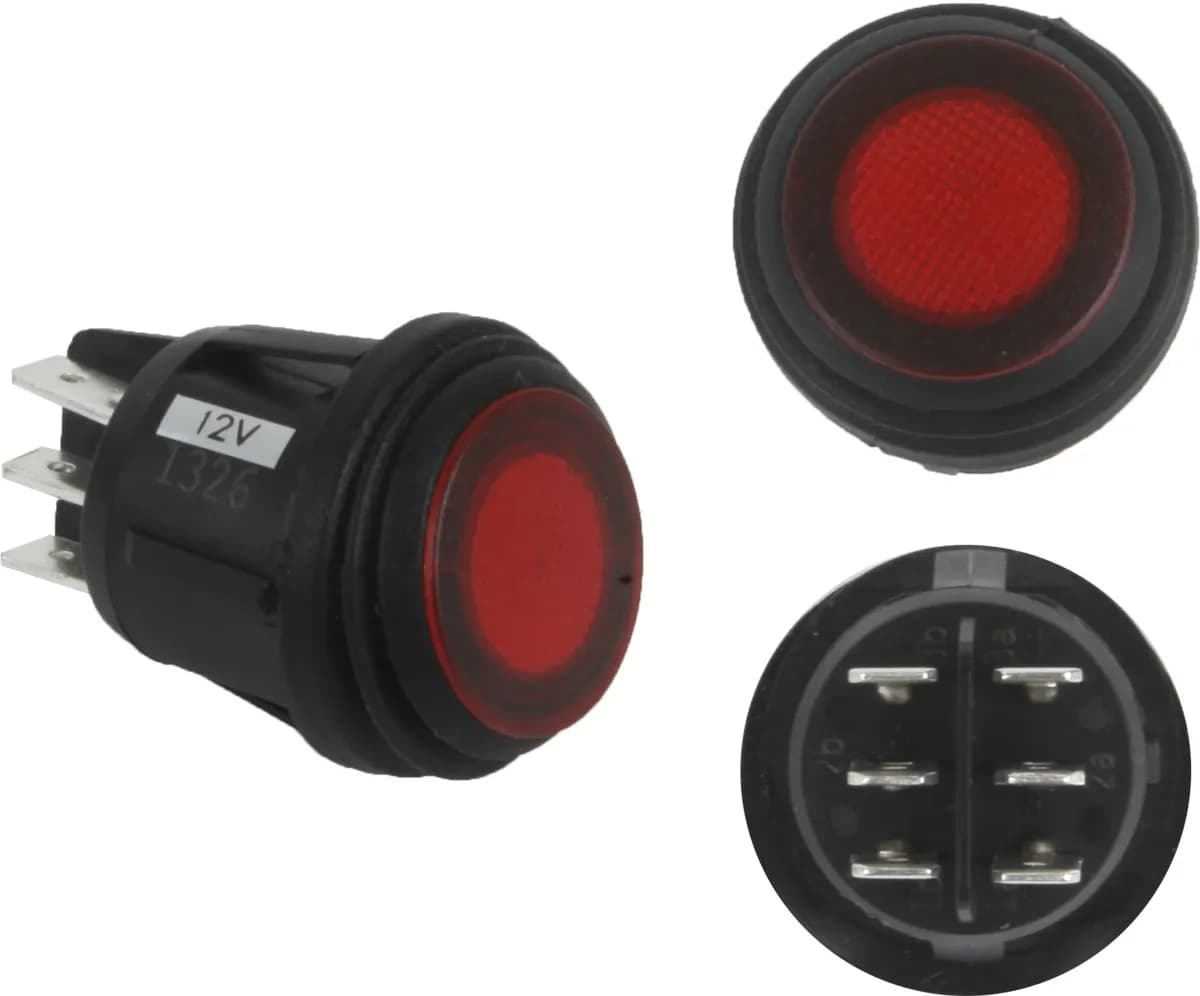 RIGID 3 Position Rocker Switch (On/Off/Backlight), Red, Single