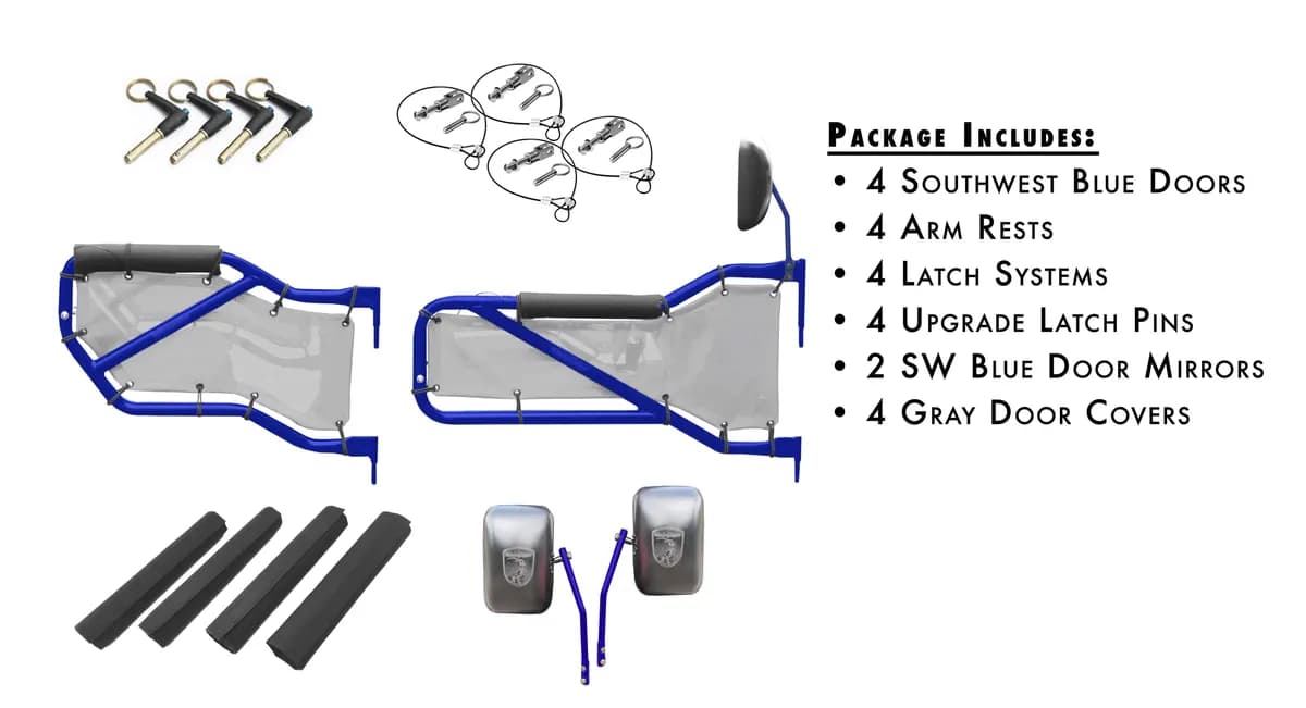 Doors 2007-2018 Trail, Tubular Style Kit, Front and Rear Southwest Blue Doors - Gray Covers