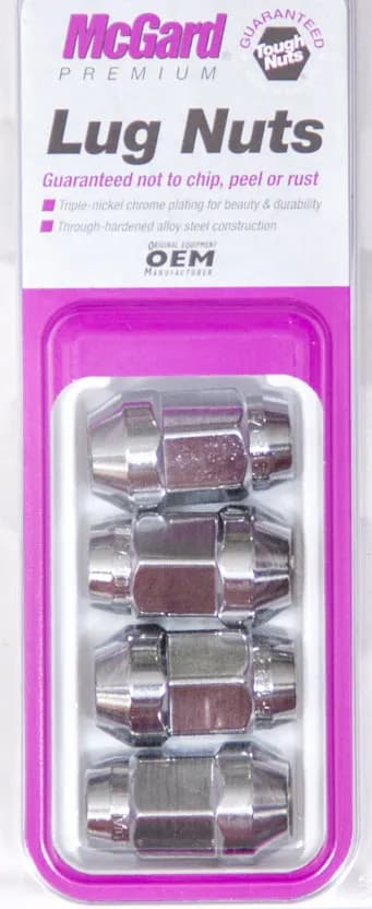 Hex Lug Nut M12x1.5 Cone Seat Bulge 3/4 Hex 1.45 in Oal Chrome (4 Pk)