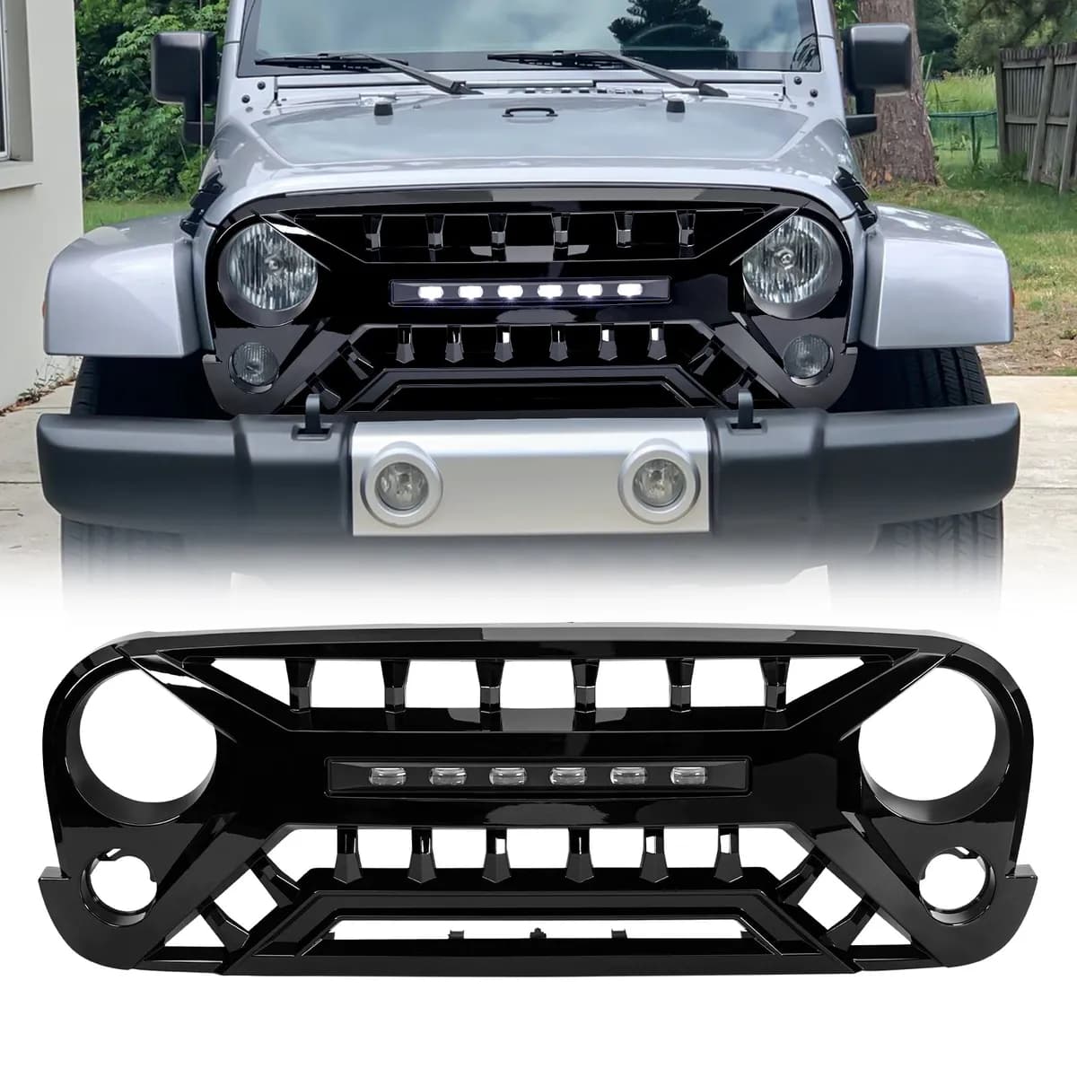 American Modified Amjpaa00135 Armor Grille With Off-Road Lights - Glossy Black