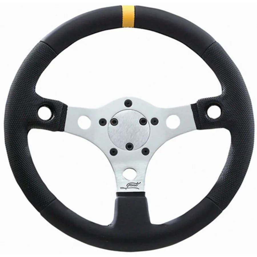 Performance GT Series Steering Wheel; 13 in. Diameter.; Black Vinyl Grip w/Yellow Top Marker; Silver Anodized Aluminum 3-Spoke;