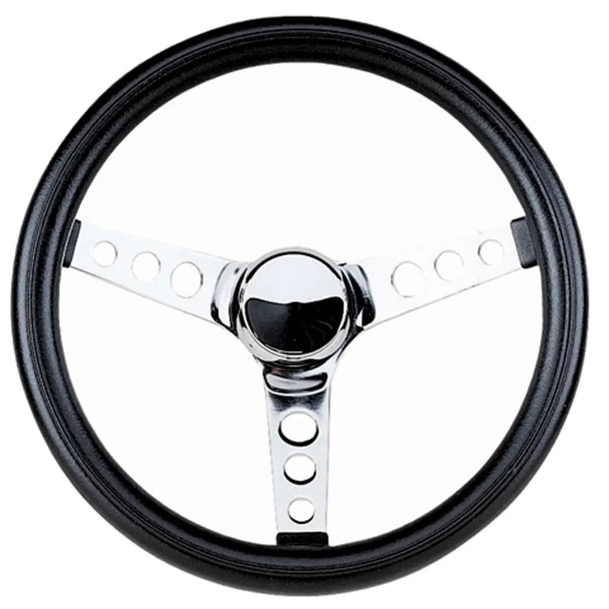 Classic Series Steering Wheel; 13 1/2 in. Diameter; 3 1/2 in. Dish; Black Cushion Grip; Chrome 3-Spoke Design;