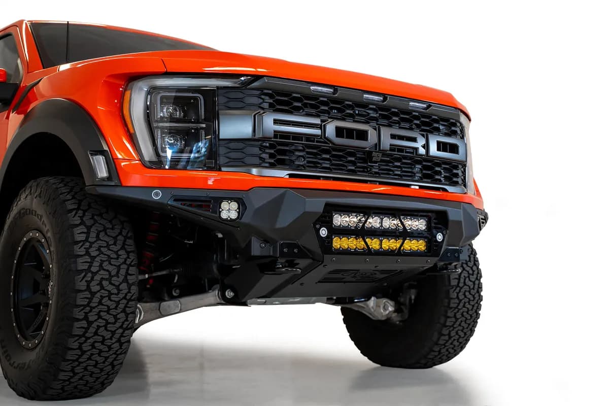 21c F150 Raptor Bomber Front Bumper Black Parking Cutouts(Mounts 2 2in Light Bars)