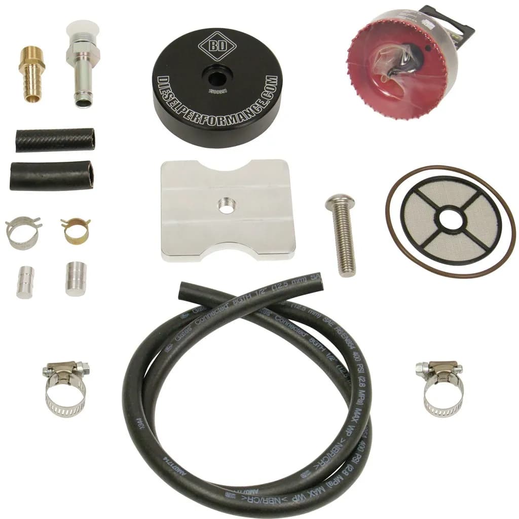 Flow-MaX Tank Sump Kit; Incl. FloxMax Sump Body/Mesh Screen/Plate Clamp/3 in. Hole Saw/Fuel Hoses/Hardware;