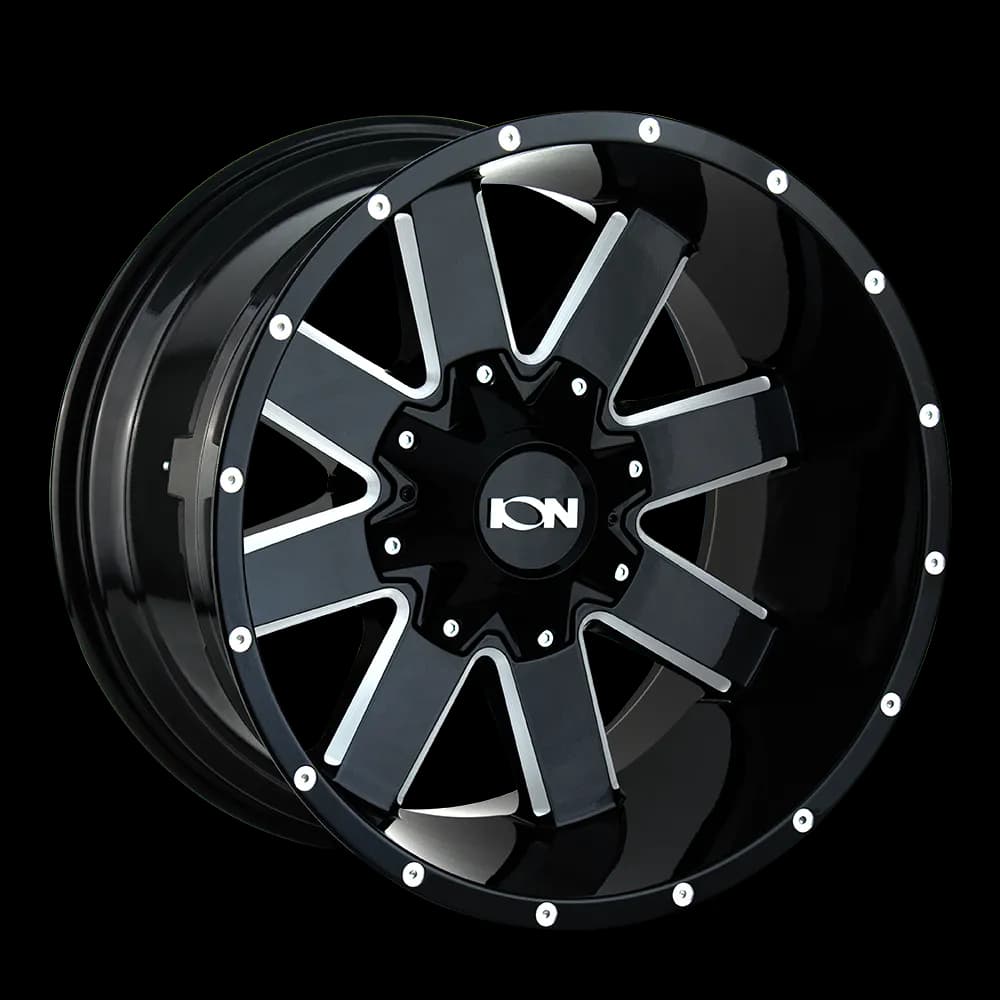 Cast Aluminum Wheels 141 GB 20x9 Milled Spokes Gloss Black 6 On 135/6 On 139.7 Bolt Pattern -3 Offset ION Wheels