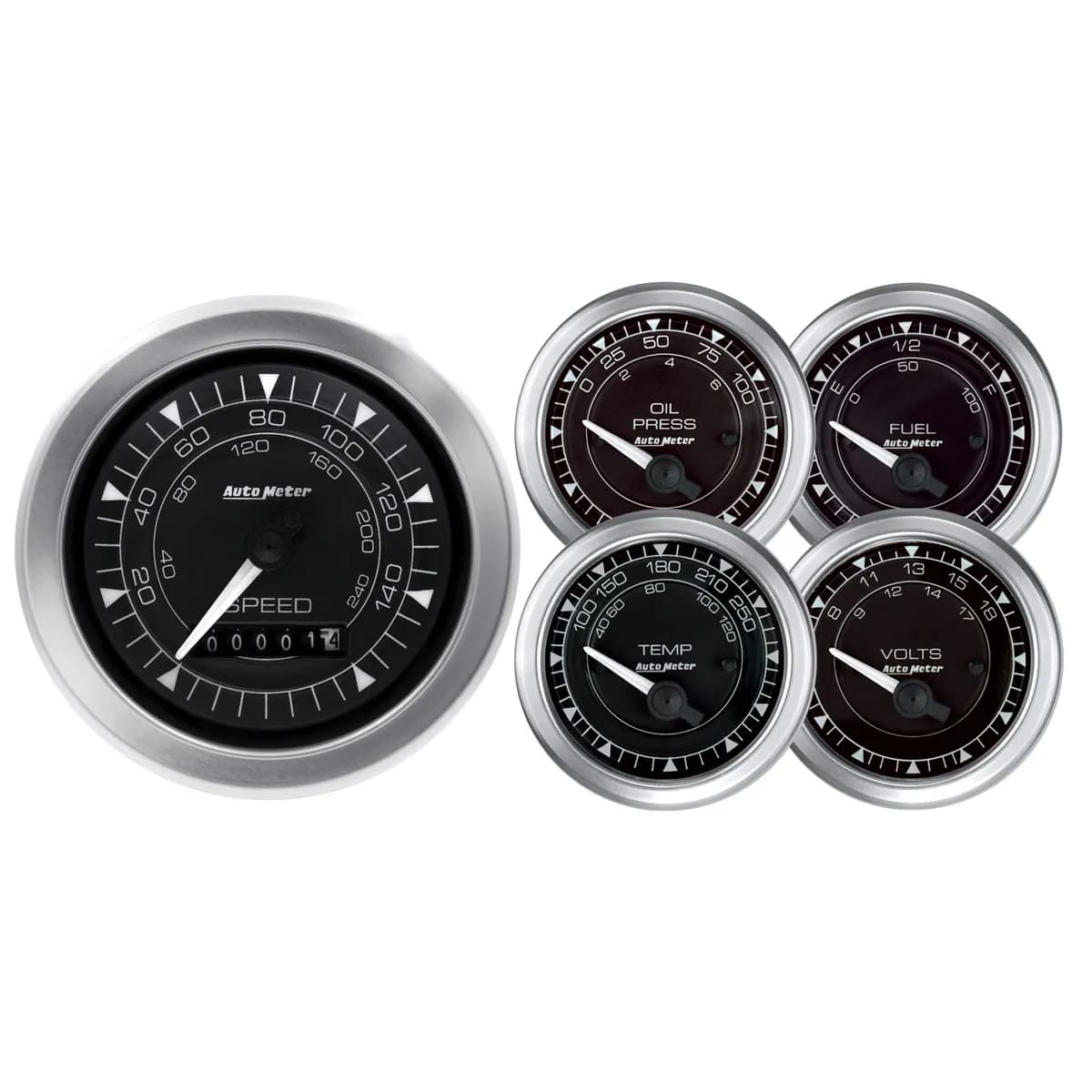5 Pc. Gauge Kit, 3-3/8 In. & 2-1/16 In., Elec. Speedometer, Chrono