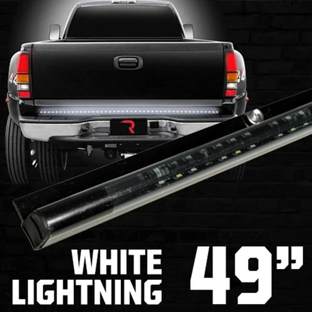 49inch Tailgate Bar w Red LED Brake Lights and White LED Reverse Lights 49inch bar fits most flare side and smaller tr