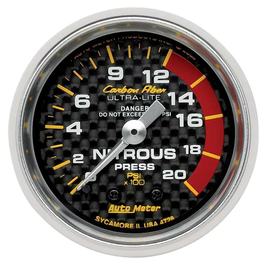 Gauge, Nitrous Pressure, 2 1/16", 1600psi, Mechanical, Carbon Fiber