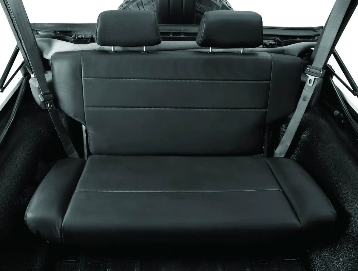 Jeep Rear Bench Seat Trailmax II Fold-N-Tumble Seat For Jeep 1955-1983 CJ5 All Vinyl Black Crush Bestop