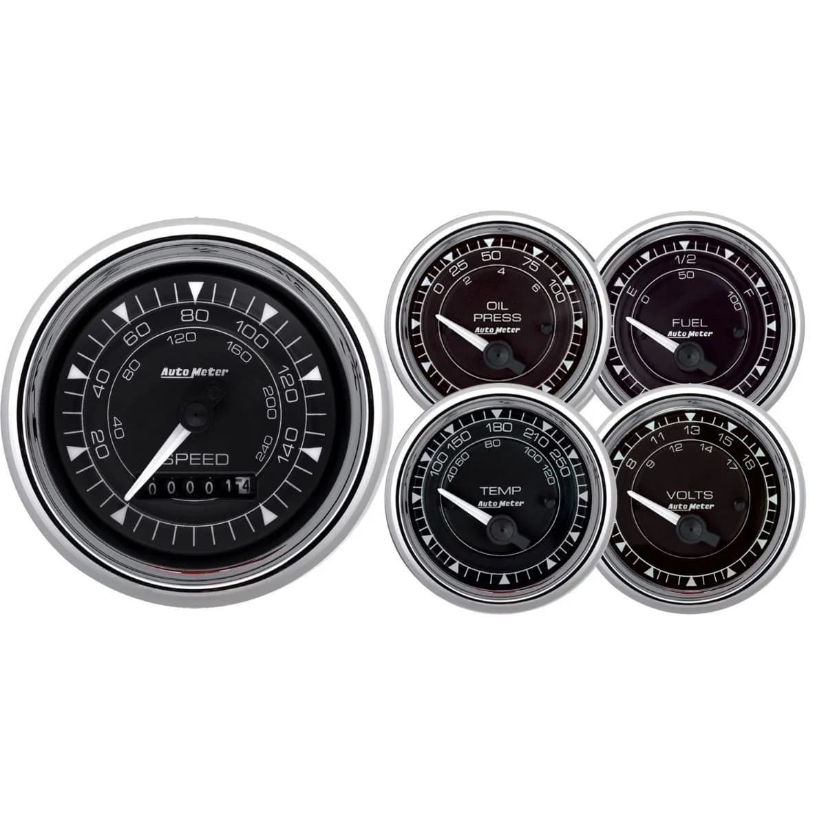 Gauge Kit 5 pc 3 3/8in & 2 1/16in Elec. Speedometer Chrono Chrome