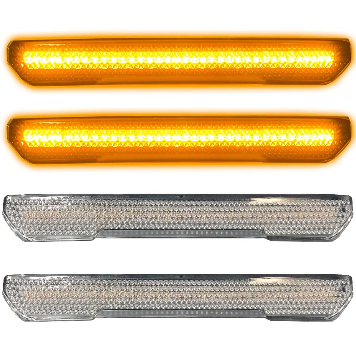 Gmc 20-23 Sierra HD 4th Gen Fender Lenses 4-Piece Set w 4 Amber LED Lights Attn Fits All Single-Wheel HD Dually Trucks - Clear Lens w Chrome Trim