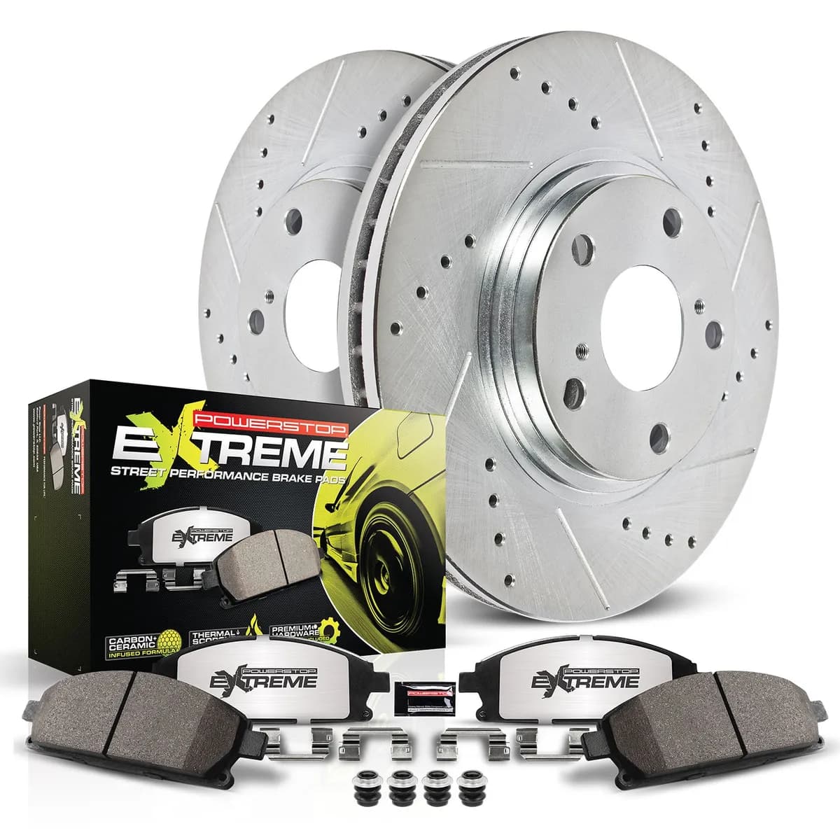 Z26 Street Warrior Upgrade Kit: Drilled/Slotted Rotors; Carbon-Fiber Ceramic Pads W/Hardware