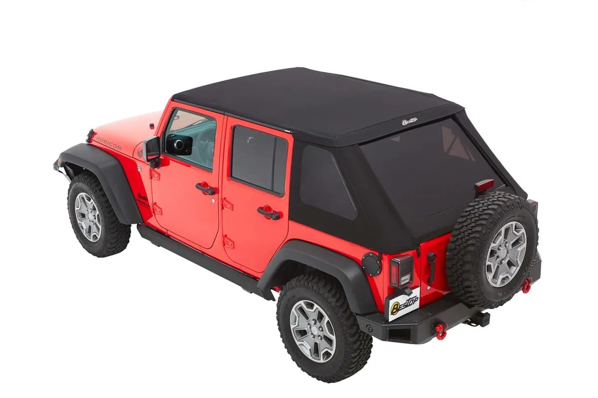 Trektop Slantback Soft Top For Jeep 2007-2018 Wrangler JK 4 Door Black Premium Twill Bestop