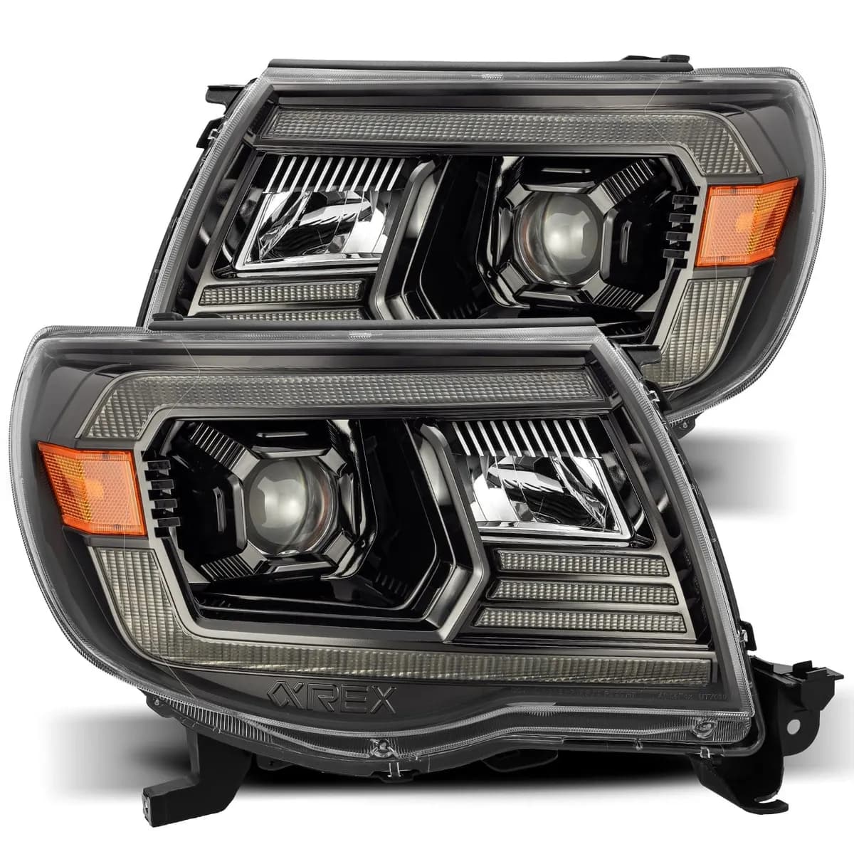 LED Projector Headlights Plank Style Design Alpha Black Lens w Activation Light and DRL Toyota Tacoma 2005-2011
