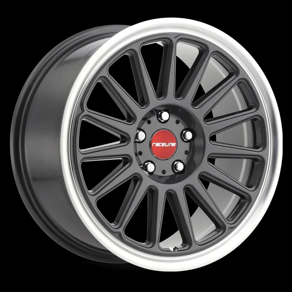 Aluminum Wheels 18x8.5 Grip 315G Machined Lip-Red Logo Gloss Gunmetal Grray Multi Spoke 45 Offset 5 on 120 Bolt Pattern 74.1 Bore Raceline