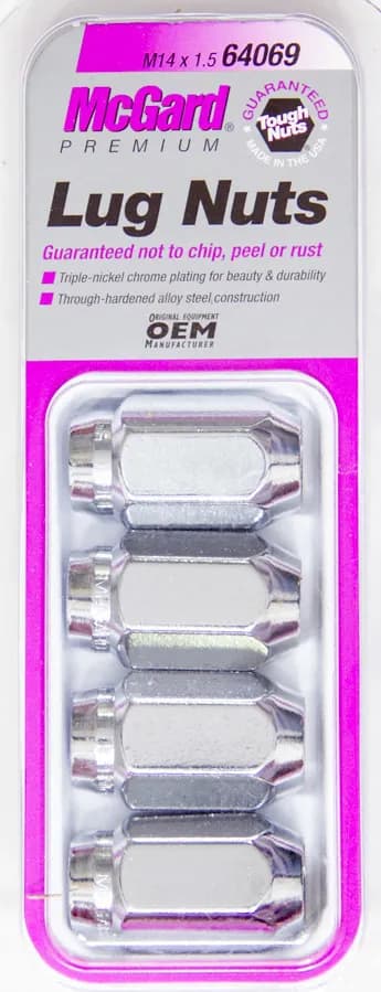 Hex Lug Nut M14x1.5 Cone Seat 22mm Hex 1.635 in Oal Chrome (4 Pk)