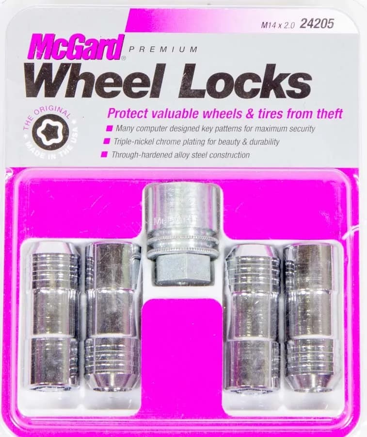 Wheel Lock Set M14x2.0 Nut Cone Seat 13/16 Hex 2.25 in Oal Chrome