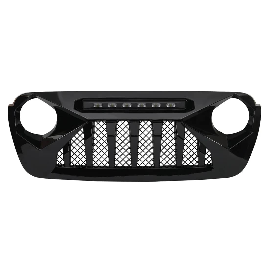 Demon Grille W/ Led Off-Road Lights - Glossy Black For 18+ Jeep Wrangler JL & Gladiator JT W/ O Trailcam