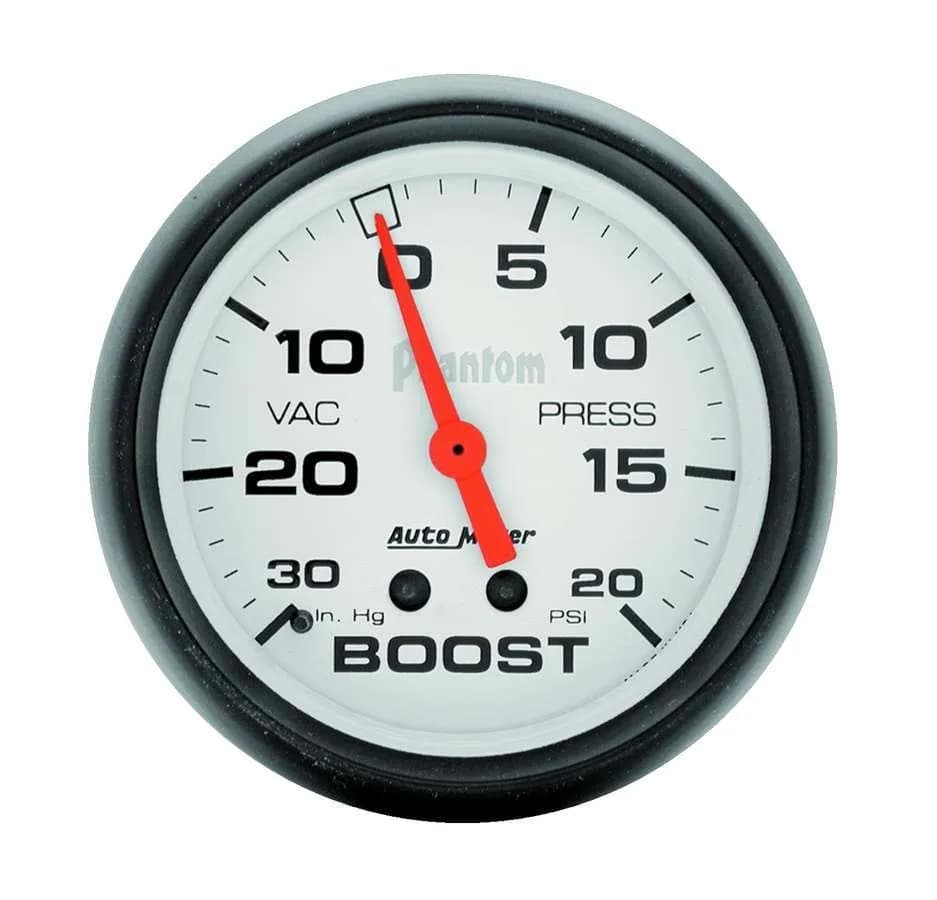 Gauge, Vac/Boost, 2 5/8", 30inHg-20psi, Mechanical, Phantom