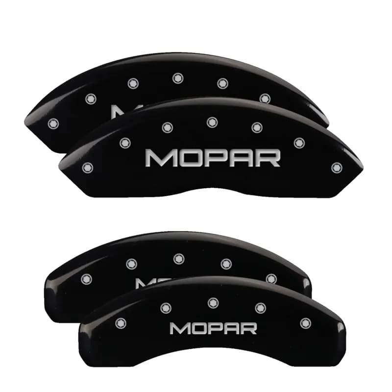 Set Of 4 Caliper Covers Engraved Front And Rear Mopar Black Finish Silver Characters 2007-2018 Jeep Wrangler MGP Caliper Covers