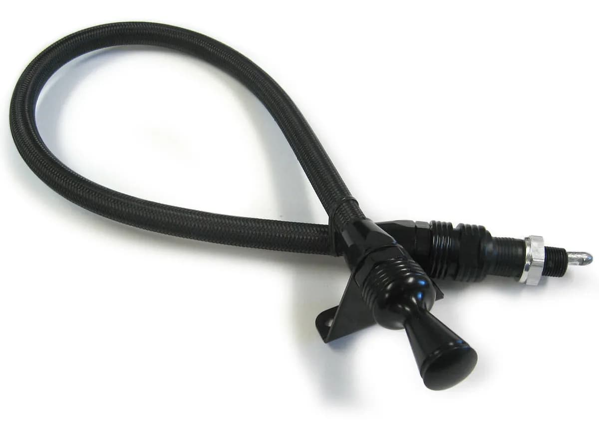 Anchor Tight Locking Flexible Transmission Dipstick; Powerglide OEM/Aftermarket Firewall Mount; Black Finish;