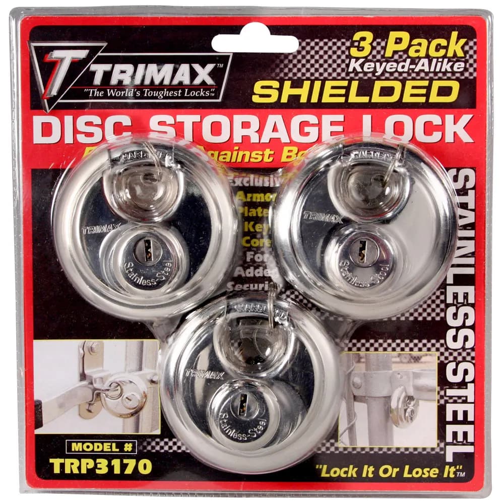 Stainless Steel 70mm (23/4in) Round Disc Padlock w/ 10mm Steel Shacklekeyed Alike 3 Pack