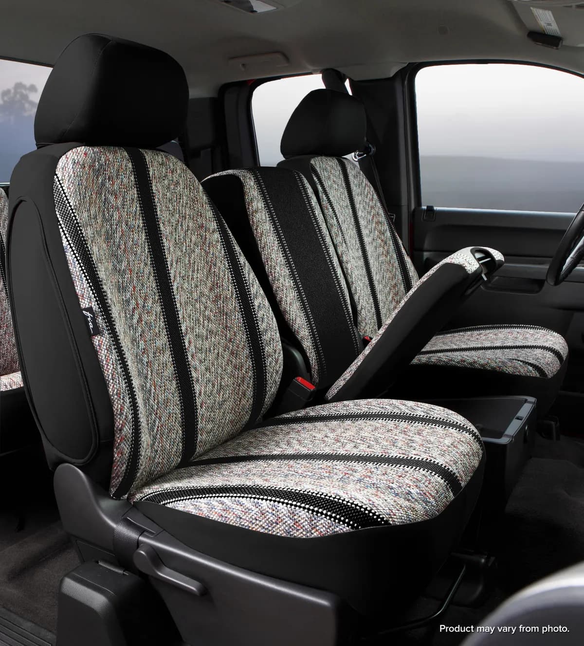 Wrangler™ Custom Seat Cover; Saddle Blanket; Black; Split Seat; 40/20/40; Built In Seat Belts; Side Airbags; w/Upper/Lower Center Storage Compartments; Non-Removable Headrests;