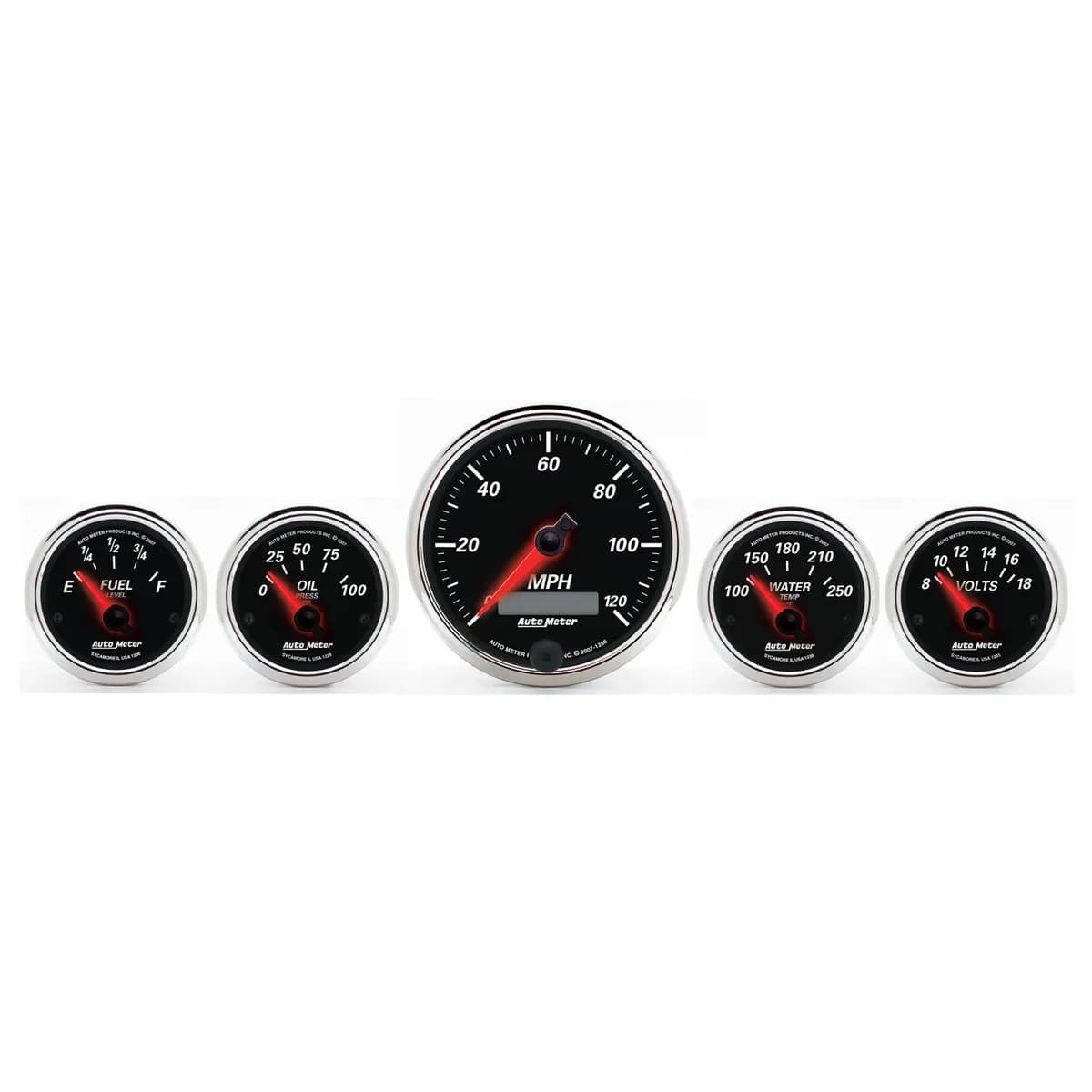5 Pc. Gauge Kit, 3-3/8 In. & 2-1/16 In. , Elec. Speedometer, Designer Black II