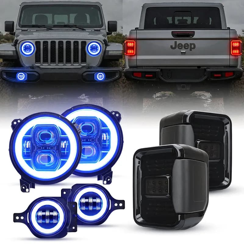 "jt Aurora Bundle - 9"" LED RGB Halo Headlights, RGB Fogs, Tail Lights For Jeep Gladiator Jt"
