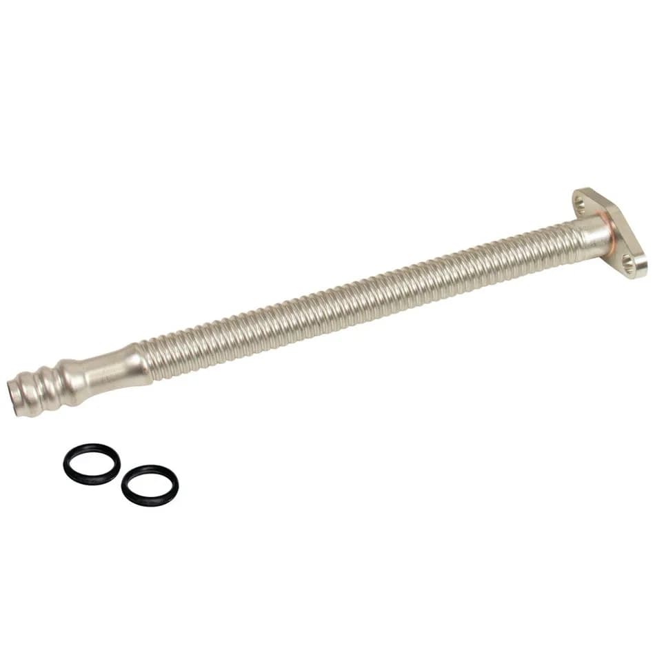 Supercharger Oil Drain Line; 12 in.; Flexible Stainless Tubing; Designed To Slip Into Cummins Oil Drain Ports; Ideal For Performance Single Or Compounded Turbo Installs;