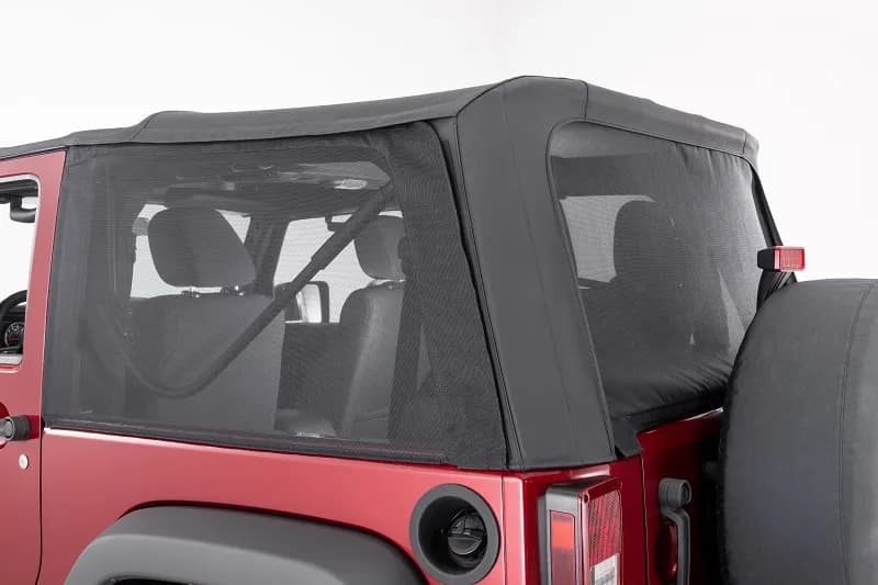 Mesh Trail Screens 2010-2018 2 Dr JK Wrangler with Factory Original or MasterTop Soft Top 3 piece Kit Black Mesh MasterTop
