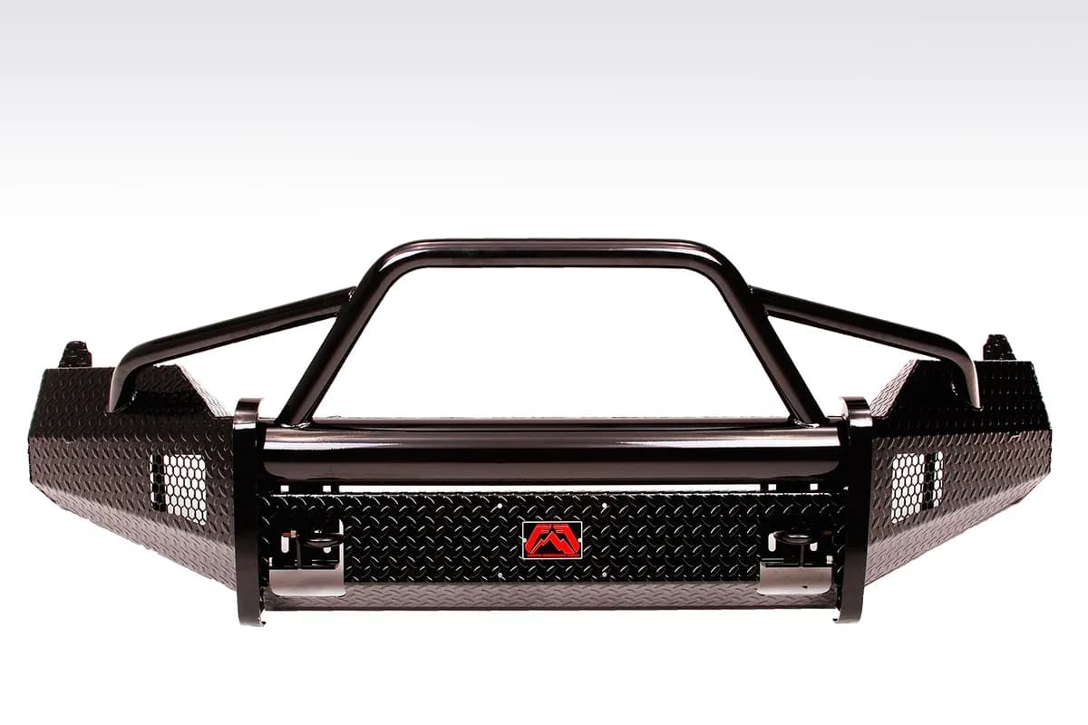Black Steel Front Ranch Bumper; 2 Stage Black Powder Coated; w/Pre-Runner Grill Guard; Incl. Light Cut-Outs;