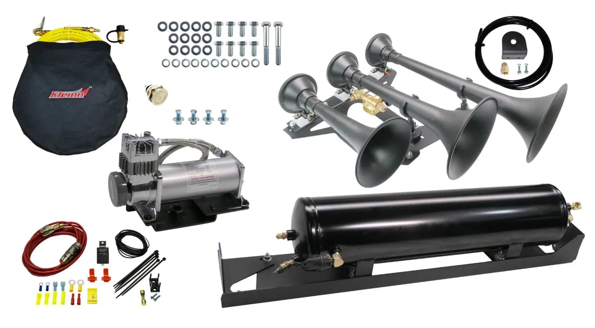 Onboard Air System w/Horns; Includes Triple Black Horns PN[730]/ 150/200 PSI Air Compressor PN[6450RC]/ 3.0 Gallon Air Tank PN[6351RT]; Spare Tire Location;