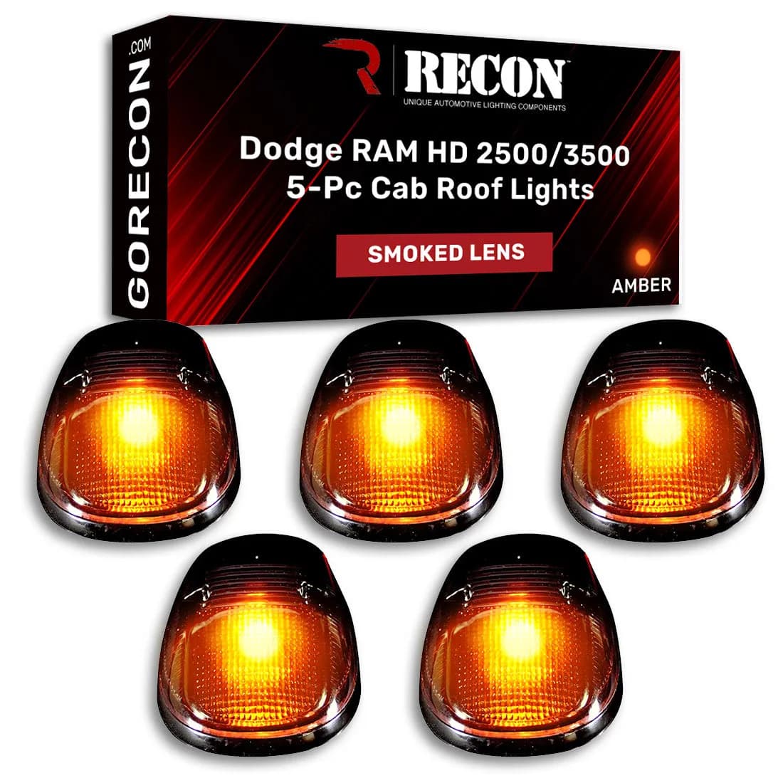 9902 RAM Cab Roof Lights Smoke Lens Black Base Amber LED Bulbs W/Out Wiring (5pc)