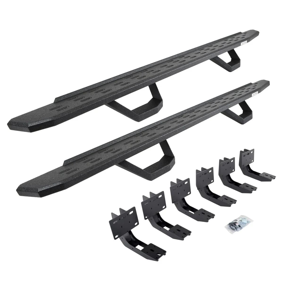 Go Rhino 6963068720T - RB30 Running Boards with Mounting Brackets & 2 Pairs of Drops Steps Kit - Protective Bedliner Coating