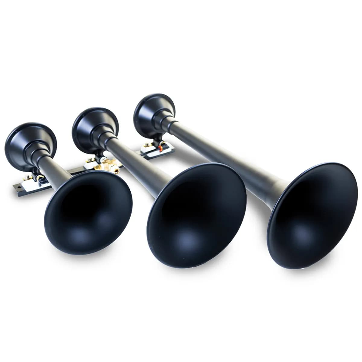 Black Triple Horn; 18.25 in. / 14.75 in. / 10 in. Trumpets; XCR2.0 Coated Zinc Alloy;
