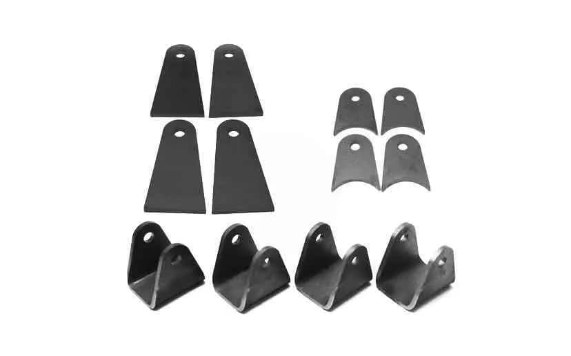 Steinjäger Tabs and Clevises, Weld On 4 Link Tab and Clevis Kits 0.500 Bore 3.50 Axle Diameter 4 Axle Tabs 3.00 Inches Long 4 Flat Tabs 4.00 Inches Long 4 Clevises with 3.00 Inch Jaw