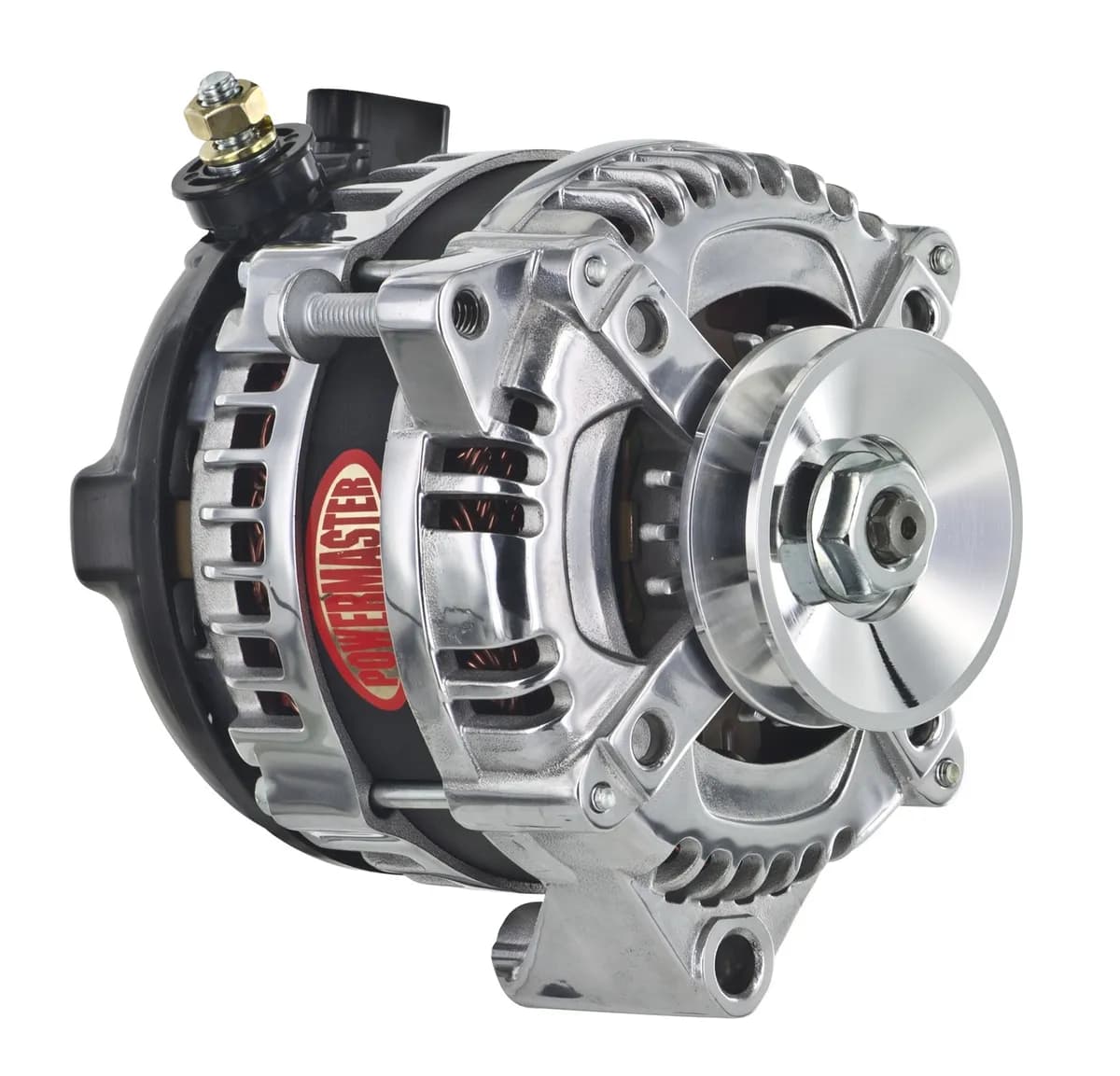 Alternator; GM; 175 Amp; 1 Wire Hair Pin Style; Offset Left; CS130; CS130D; 1 V; 175Top/145 Idle; Polished;