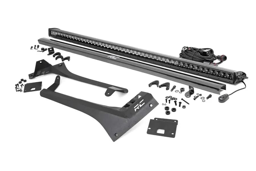 Rough Country Upper Windshield Kit w/ Single-Row Black Series LED Light Bar - JT/JL