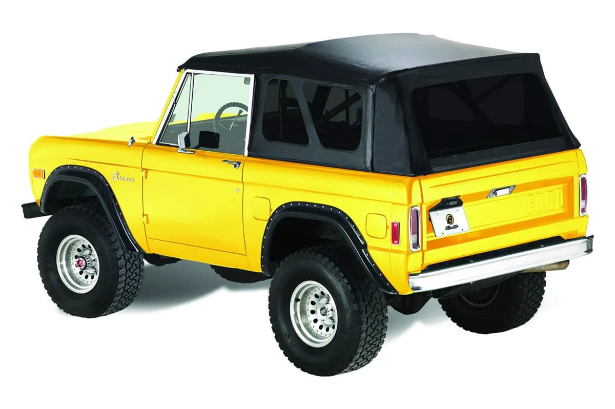 Black Crush Supertop Classic Supertop Classic Replacement Soft Top Ford 66-77 Bronco; No doors skins (order Bestop 51772-01 2-pc. Fabric Door Set); Tinted side and rear windows