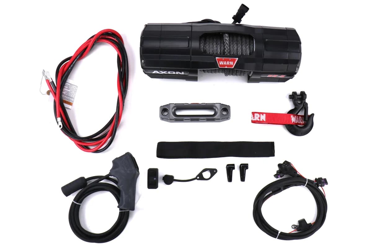 Warn - Axon 55-S Winch Featuring 50' of 1/4" Spydura Synthetic Rope, Epic Hawse Fairlead, Rockerbar Digital Control Switch, And Hub Wireless Receiver