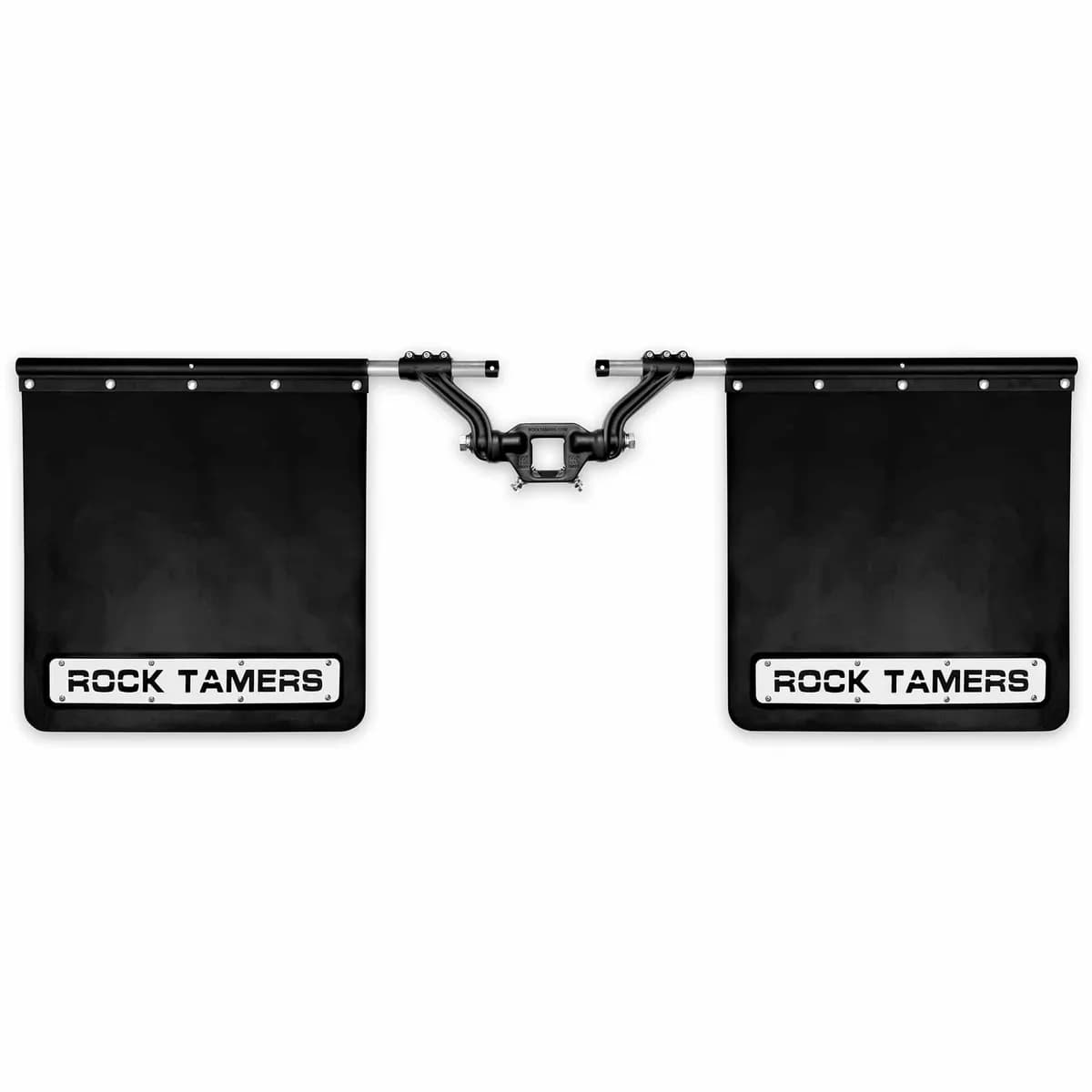 Rock Tamers 2.5IN Hub Mudflap System Matte BlackStainless Steel Trim Plates