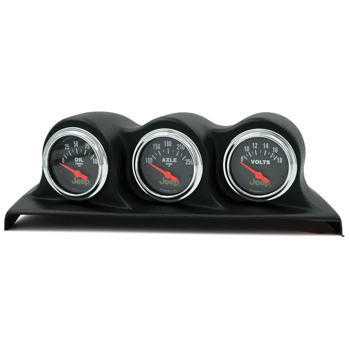 Gauge Kit; 3 Pc; Wrangler (Jk) 07-10; Oil Psi/Axle Temp/Volt; 100psi/250 F/18v; Blk Dial; Chrome Bzl; Jeep