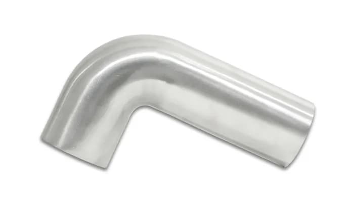 90 Degree Tight Radius Aluminum Bend; 3 in. OD; 2.25 in. Centerline Radius; 5x2 in. Leg Length From Tangent; 2MM Wall Thickness; 6063 Aluminum; Brushed;