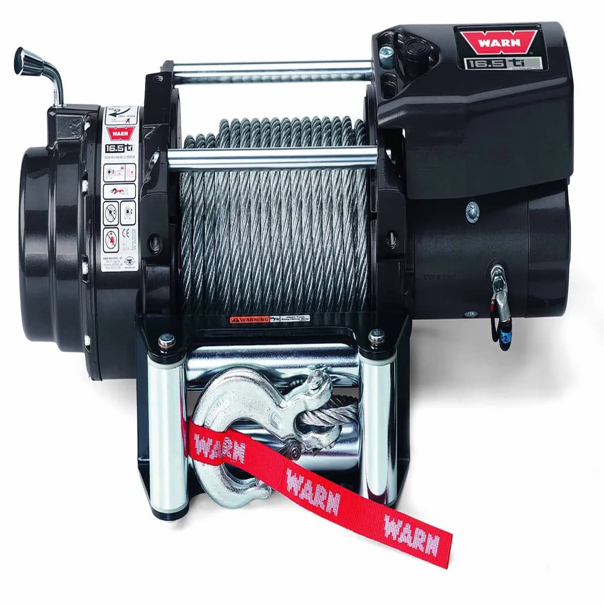 WARN - Vehicle Mounted; Vehicle Recovery Winch; 12 Volt Electric; 16500 Pound Pull Line Capacity; 90 Foot Wire Rope; Roller Fairlead; Wired Remote; Planetary